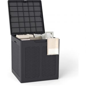 COSTWAY Coffre de Rangement 145 L, Bac &agrave; Outils Ext&eacute;rieur avec Poign&eacute;e Pratique, Motifs en Rotin & Couvercle Verrouillable, Coffre de Jardin en