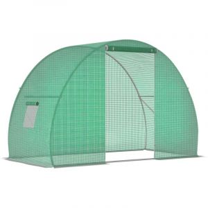 Outsunny Serre de Jardin Tunnel serre d'hivernage Surface Sol 4,5 m&sup2; dim. 3L x 1,5l x 2H m ch&acirc;ssis Tubulaire renforc&eacute; Porte zipp&eacute;e 2 fen&ecirc;tres