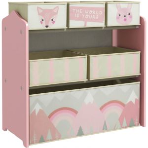 Meuble de rangement pour chambre d'enfant avec 6 bacs en tissu - Organisateur de jouets, &eacute;tag&egrave;re 63x30x66 cm