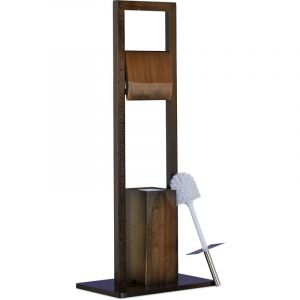 Ensemble Porte Papier Toilettes Porte Brosse wc Sur Pied Distributeur de Papier sdb Bambou 82x36x21cm, Marron - Relaxdays
