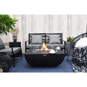Modeno - Brasero &agrave; gaz aurora pour ext&eacute;rieur, Brasero en b&eacute;ton gfrc, salon de jardin avec surface mate noir L87 x l87 x H36 cm