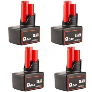 Pdstation - 4 pi&egrave;ces 12V 9000mAh Batterie de Remplacement pour Batterie Milwaukee M12 Li-ION xc 48-11-2401 48-11-2402 48-11-2411 48-11-2420 48-11-2440