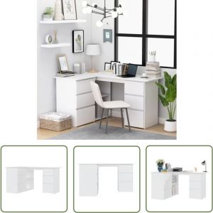 Jinlefu - The Living Store Bureau d'angle Blanc 145x100x76 cm Bois d'ingénierie - Bureau D'angle - Bureau Blanc - Bureau Informatique - Meuble De