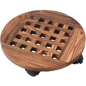 Support Porte Plantes en Bois - Dessous de Pot de Fleur Rond en Bois Massif &agrave; roulettes, Mobile Base Porte Fleurs avec Roue Plante Pot de Fleurs