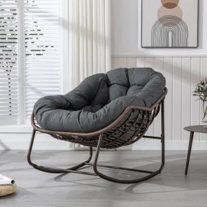 Dans Les Nuages - Fauteuil &agrave; bascule, en polyrotin, avec cadre de forme d'oeuf en m&eacute;tal, dossier en capitonn&eacute;, accoudoirs, style scandinave, Rocking
