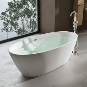 Baignoire Îlot Ovale 170cm Blanc Vicenza599 Acrylique avec Bonde 170x79x56cm - Blanc - Sogood