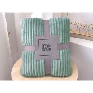 Plaid en velours c&ocirc;tel&eacute; vert d'eau 150x200cm coco