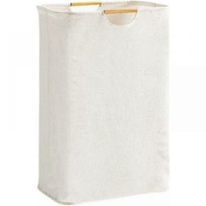 Panier &agrave; linge blanc cr&egrave;me 40 x 30 x 60 cm, grande capacit&eacute;, pliable, en tissu Oxford avec poign&eacute;e en bois, id&eacute;al pour la chambre, le salon ou les