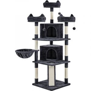 Yaheetech Arbre a Chat Geant 174 cm avec Griffoir Arbre &agrave; Chat Design Arbre &agrave; Gratter Tour de Jeux avec 2 Grottes Spacieux 3 Plateformes Planche &agrave;