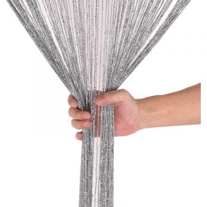 Rideau de porte &agrave; pompons, rideau de s&eacute;paration de porte et de fen&ecirc;tre, adapt&eacute; &agrave; la d&eacute;coration de la maison (100 x 200 cm), argent