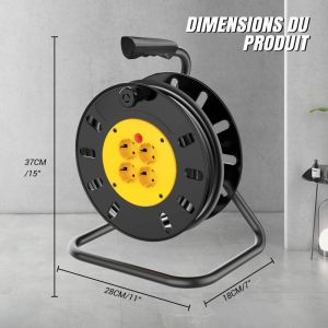 enrouleur de c&acirc;ble &agrave; 4 prises, 50 m&egrave;tres, avec disjoncteur thermique, rallonge robuste pour l'ext&eacute;rieur, adapt&eacute; aux jardins, ateliers, bricolage,