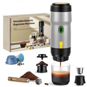 [JAMAIS UTILIS&Eacute;] Cafeti&egrave;re portable 3 en 1, 20 bars, extraction &agrave; 92 &deg;C, batterie 7500 mAh, chargement allume-cigare USB/12 V, machine &agrave; expresso