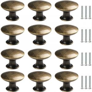 12x Boutons de Tiroir de Porte Vintage 30mm Antique Laiton Poignées de Placard d'armoires de Cuisine, Pour Commode et Armoire Meuble, Bronze