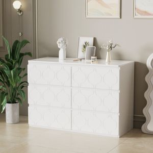 Keepbuying - Commode à 6 tiroirs,Meuble Armoire d'entrée,Motif ondulé,Laquée,Design d'angle Antichoc,pr salon chambre 110x40x72cm,Blanc