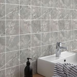 Sticker Mural Carrelage adh&eacute;sif Cuisine Salle de Bain - 9 stickers carreaux de ciment marbre gris de batalha - 9stickers15x15cm