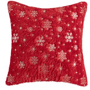 Qiyao - Housse de coussin,Housse de Coussin de no&euml;l, taie d'oreiller d&eacute;corative &agrave; Paillettes, Flocon de Neige argent&eacute;, pour Salon, Rouge, 40x40cm