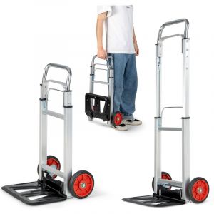 COSTWAY Diable Pliant en Aluminium Charge 100 KG, Diable de Manutention D&eacute;m&eacute;nagement L&eacute;ger & Compact &agrave; 2 Roues, Poign&eacute;e R&eacute;glable en Hauteur, Chariot