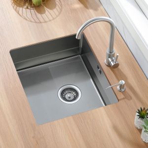 Auralum Évier Cuisine 1 Bac 50x43x18,5CM Évier sous plan en Acier Inox 304 Avec Distributeur de savon et Ensemble de drainage
