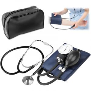 Tensiometre Bras Manuel, Tensiometre Manuel avec étui, Tensiometre Manuel et Stethoscope Convient à lusage Médical et à lusage Domestique, Noir