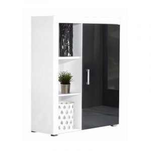 Mobilier1 - Buffet Odebeli 102, Blanc + Noir brillant, 114x90cm, Le nombre de portes: 035cm, Étagères, mdf, Stratifié