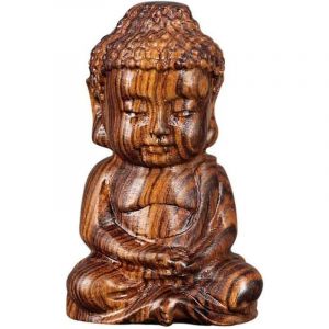 Statue de Bouddha, Sculpture en Bois Priant Statue Bouddha Assis Petite Méditation Bouddha, Figures de Décoration Bouddha Sculptées à la Main pour