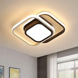 Comely - Plafonnier led 32W Moderne à Double Carré, pour Salon, Chambre, Cuisine, Couloir - Noir et Blanc - Lumière Chaude 3000K - 15 cm Puisard