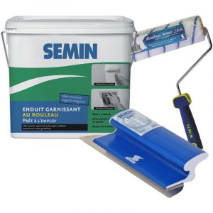 Pack Semin rénovation des toiles de verre composé d'un enduit garnissant, d'un rouleau et d'une lame à lisser permettant de rénover facilement une