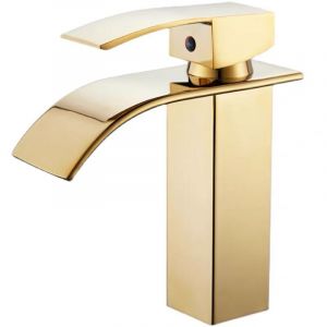 Robinet de Lavabo Cascade Dor&eacute;, Mitigeur Cascade Robinet Salle de Bains Monotrou Sur Plage, Robinetterie Lavabo