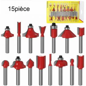 15pcs 6.35mm Tige Fraises à Défoncer Kit Coffret Fraise pour Defonceuse en Carbure de Tungstène Outil de Travail du Bois de Carbure de Profil -