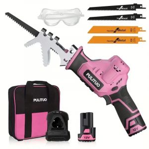 Scie Sabre Sans Fil,PULITUO 12V Scie Ego&icirc;ne Electrique sans Fil Vitesse Variable 0-2700RPM,vert scie sabre sans fil avec batterie2.0Ah&1h Chargeur