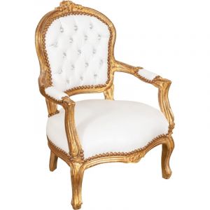 Fauteuil lit baroque 73x50x51 Chaise Louis XVI Fauteuil enfant Fauteuil de chambre tapiss&eacute; Fauteuil avec accoudoirs rembourr&eacute;