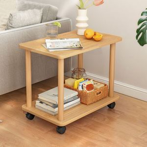 Desserte de Cuisine sur Roulettes - Mini Table Basse de Salon - Bois Massif - Roulant - Couleur Bois