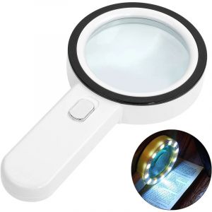 Loupe de Lecture &eacute;clair&eacute;e, Loupe 30X avec 12 led Lumi&egrave;re, Loupe Grossissante &agrave; Main, Loupe Eclairante pour Lecture, Bijoux, Seniors, Malvoyant,
