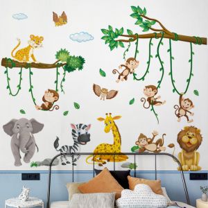 Jalleria - Stickers muraux pour enfants animaux for&ecirc;t branches stickers muraux tigre cerf &eacute;l&eacute;phant feuilles d&eacute;coration murale b&eacute;b&eacute; chambre d'enfant