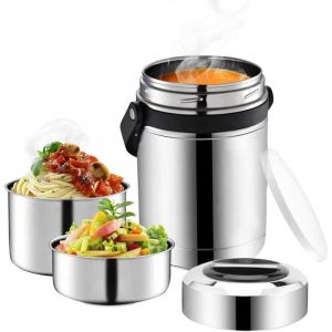 Vuszr - Thermos à soupe à large ouverture, grand pot thermos alimentaire à 3 niveaux de 61 oz, flacon alimentaire à plusieurs niveaux pour aliments