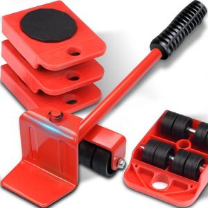 Lot de 4 roulettes de transport pour meubles, 4 roulettes de meubles et 1 l&egrave;ve-charge, syst&egrave;me de glissement de meubles avec levier de charge,