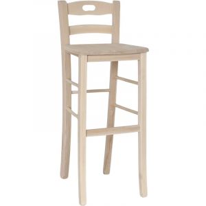 Tabouret haut 80 cm en bois massif brut avec manche et siège en bois massif