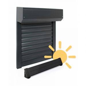 Volet Roulant &Eacute;lectrique Solaire - L120 x H220 cm Alu Gris Anthracite - Recoupable - Panneau solaire et batterie inclus