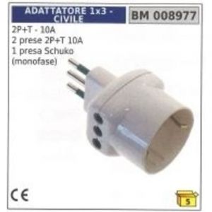 Adaptateur 2 p&ocirc;les + terre - 10A 2 p&ocirc;les + terre 10A 1 prise Schuko