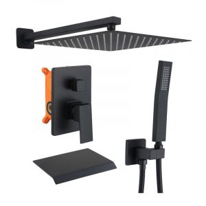 Ohpa - Colonne de Douche Encastrée,Ensemble de Douche Noir,colonne douche encastrable avec bec déverseur de baignoire,Douche de Tête 12 pouces