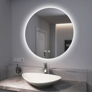 Emke - Miroir de salle de bain rond led avec rétro-éclairage sans cadre Interrupteur tactile - Diamètre 80cm Lumière Blanche Froide/Chaude/Neutre