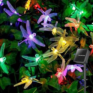 Guirlande lumineuse solaire - 5 m 20 LED - Libellule d&eacute;corative - Id&eacute;ale pour les f&ecirc;tes de No&euml;l - Lumi&egrave;res color&eacute;es