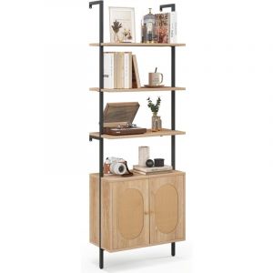 COSTWAY Biblioth&egrave;que &Eacute;tag&egrave;re &Eacute;chelle avec Armoire en Rotin, &Eacute;tag&egrave;re de Rangement &agrave; 6 Niveaux avec Cadre M&eacute;tallique, pour Salon Chambre Bureau, 60 x