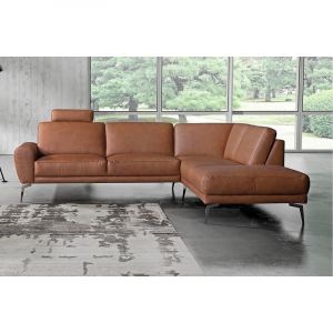 Venesetti - Canap&eacute; d'angle en 100% tout cuir italien de prestige 6/7 places spania, marron cognac, angle droit - Marron cognac