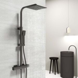 Acezanble - Colonne de douche thermostatique noire mate 25x25cm avec pomme de douche carrée, set de douche réglable en hauteur pour toutes les salles