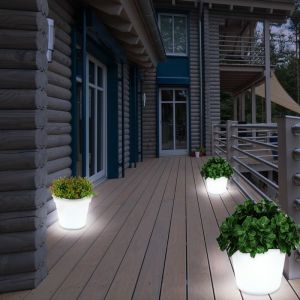 Etc-shop - Pot de fleur solaire à led pot de fleur pot de fleur lumineux Eclairage solaire pour pot de fleur, blanc satiné, led à piles, h 19,5 cm,