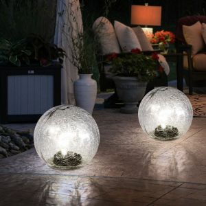 Lampe solaire Lampe boule Lampe de jardin, guirlande lumineuse led, 10 flammes, lampe de terrasse, lampe ext&eacute;rieure, verre craquel&eacute;, 10x led, DxH