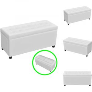 Pouf de rangement Cuir synthétique Blanc - Pouf De Rangement - Ottoman - Banc Coffre - Meuble De Salon - Décoration Intérieure
