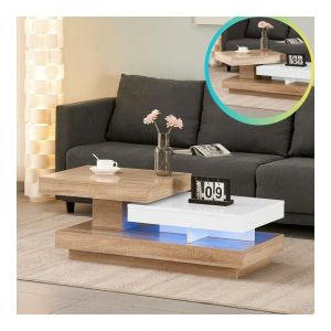 JYMTOM-Design Table Basse avec Plateau Pivotant à 360° et Surface de Rangement, 110x50x40 cm, Blanc brillant, en Bois, Table d`Appoint avec Plateau