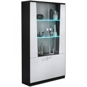 Vitrine 4 portes bois blanc et noir vernis laqu&eacute; brillant Bilia 104cm
